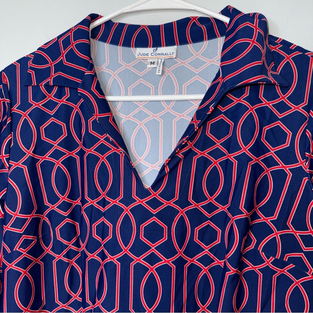 Jude Connally Navy, Pink & Red Geometric Midi Dress - Picture 2 of 6